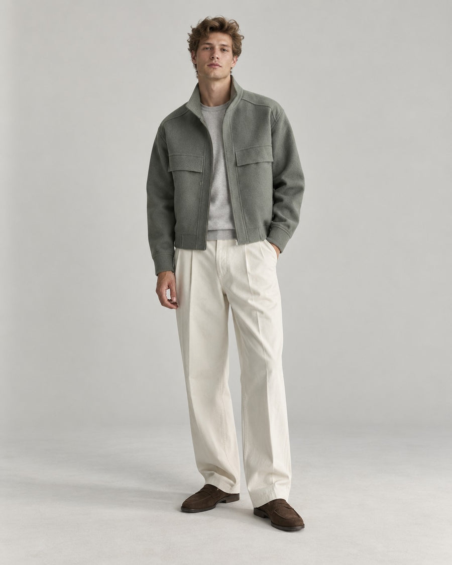 Sableau Wool-Blend Zip Jacket in Green