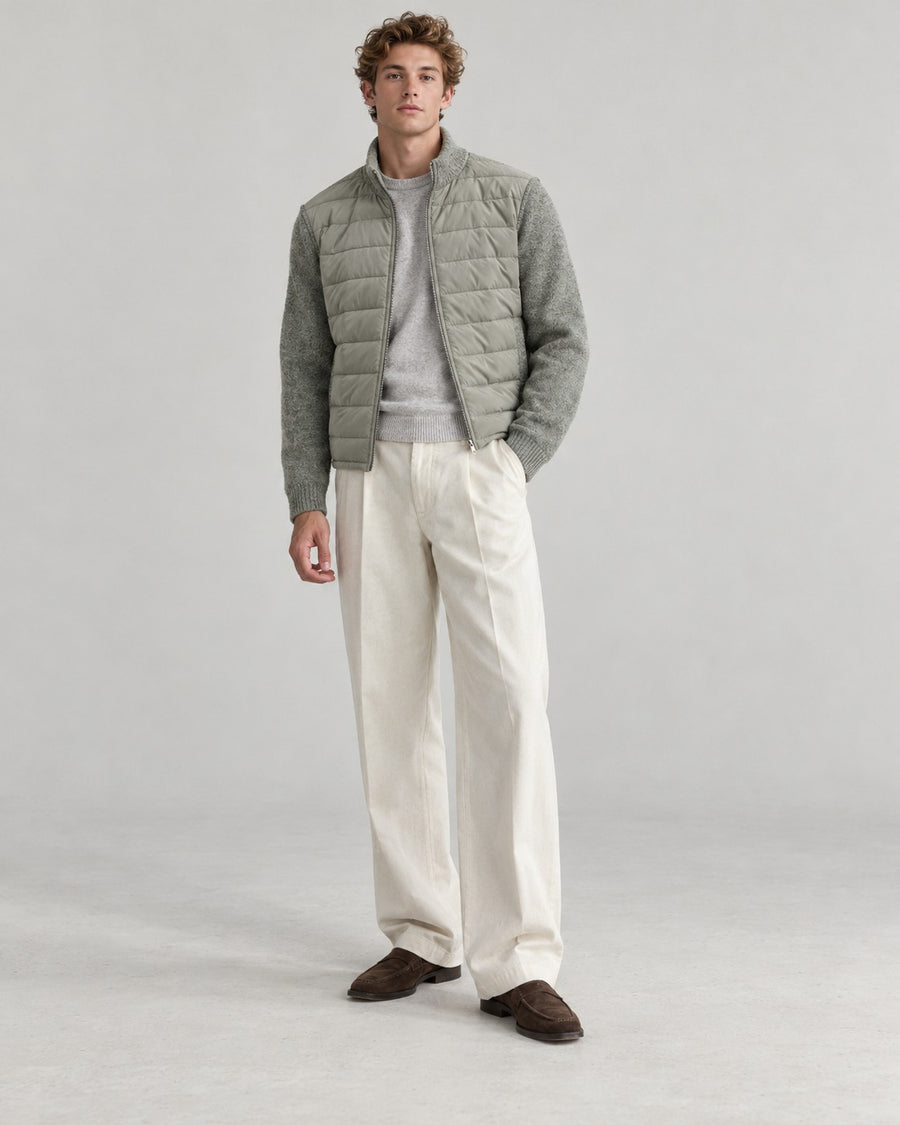 Sableau Knit-Sleeve Quilted Jacket in Green