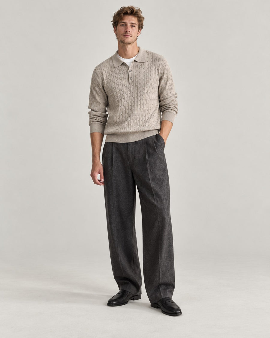 Sableau Cable Knit Polo in Oatmeal