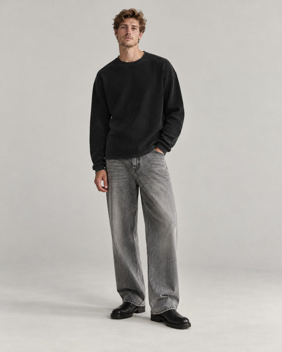 Sableau Washed Waffle Long Sleeve in Black