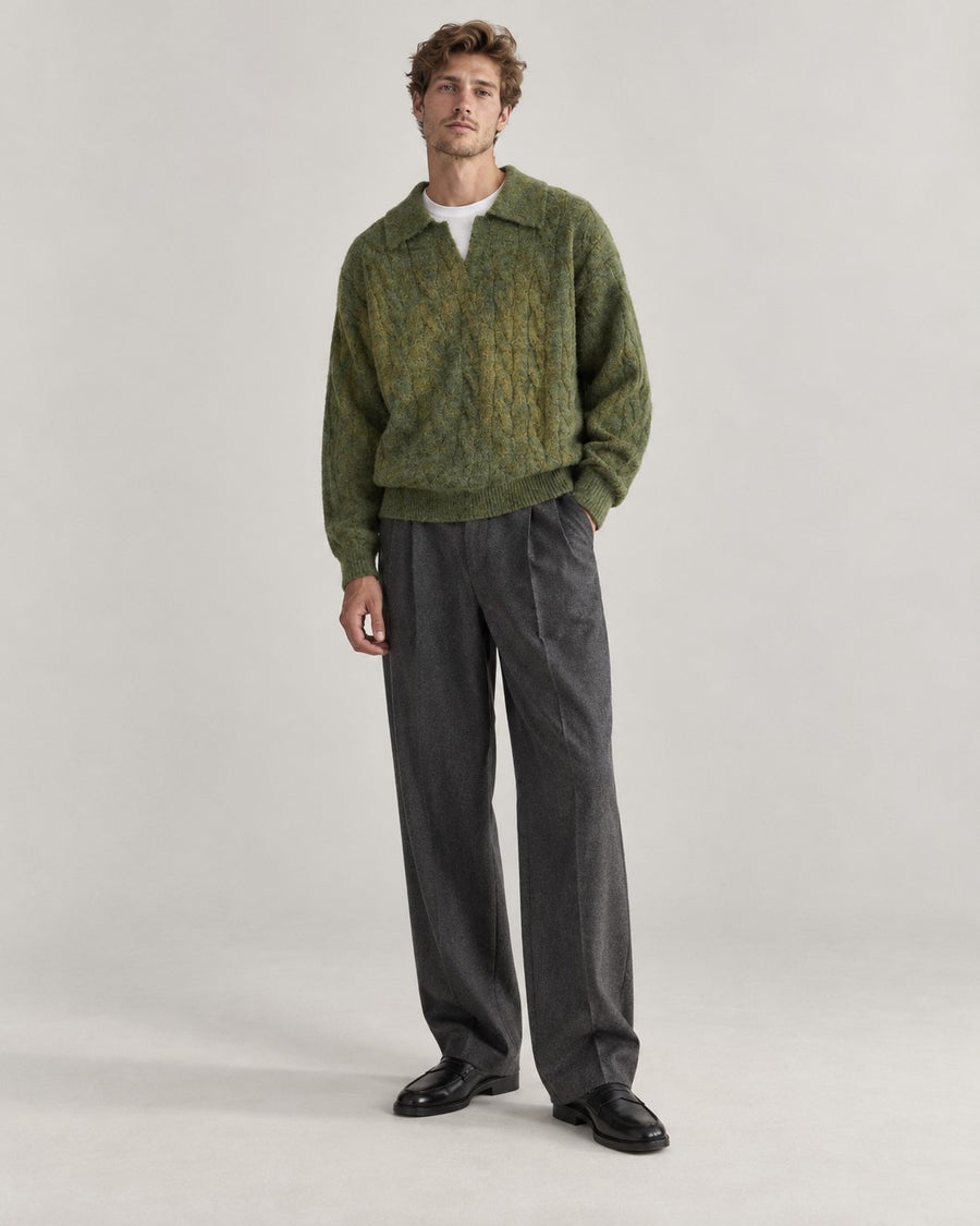 Sableau Washed Cable Knit Polo in Green