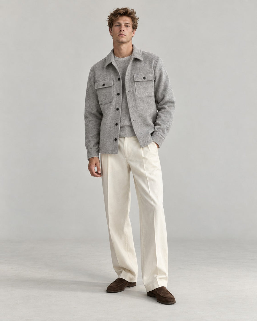 Sableau Brushed Overshirt Jacket in Light Grey