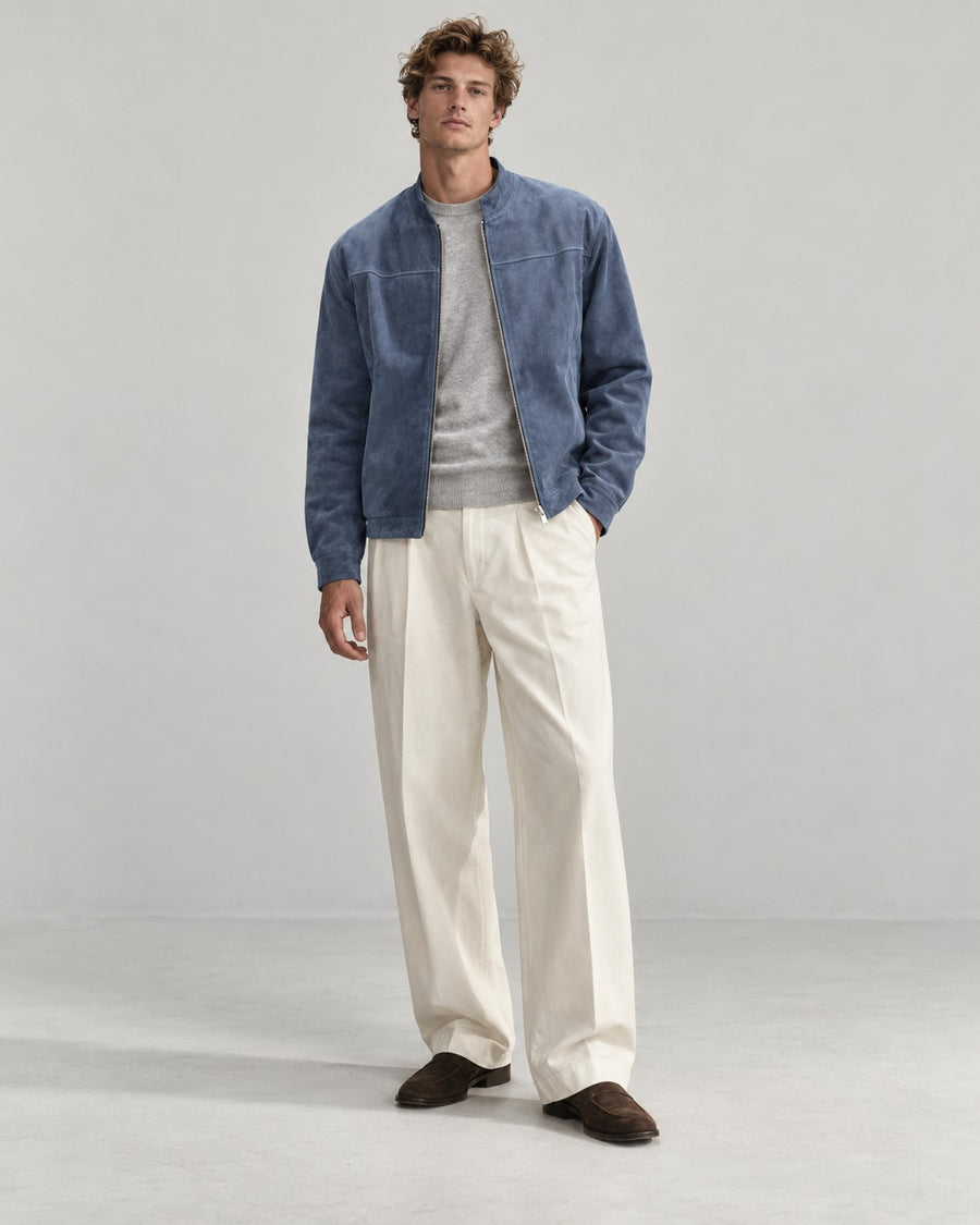 Sableau Suede-Look Zip Shirt Jacket in Blue Grey