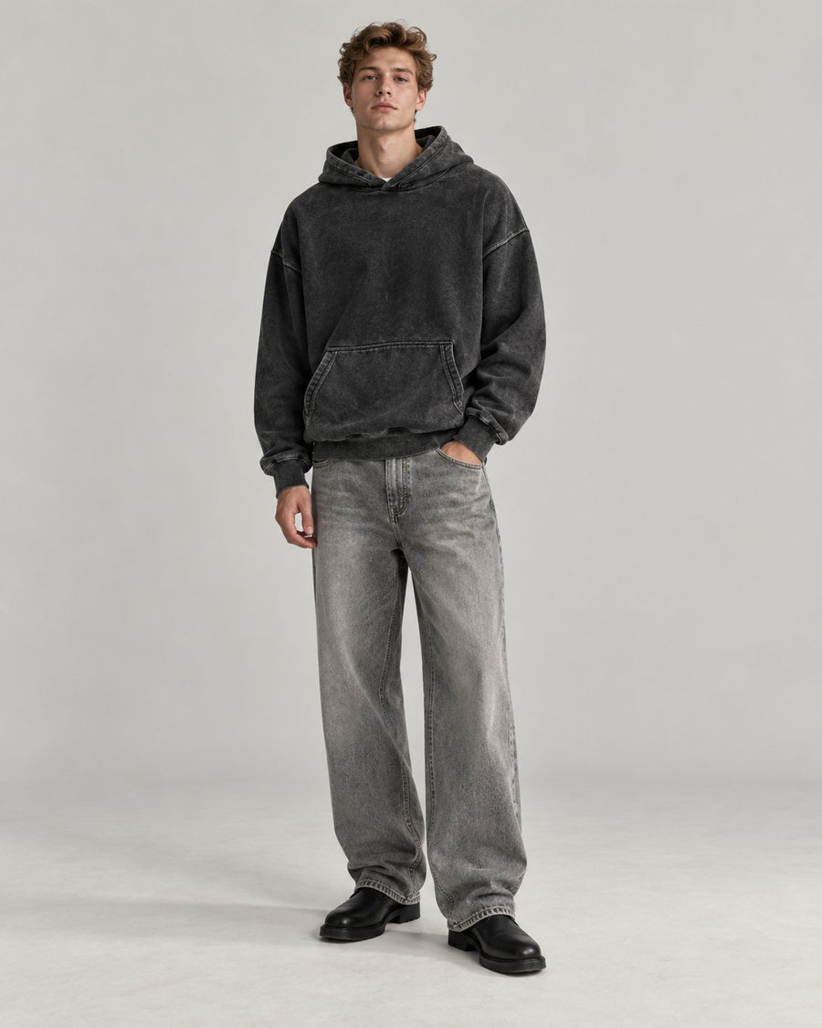 Sableau Washed Heavyweight Hoodie in Washed Black