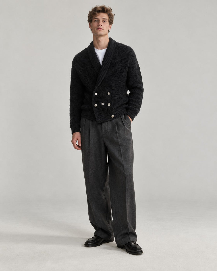 Sableau Shawl-Collar Cardigan in Black
