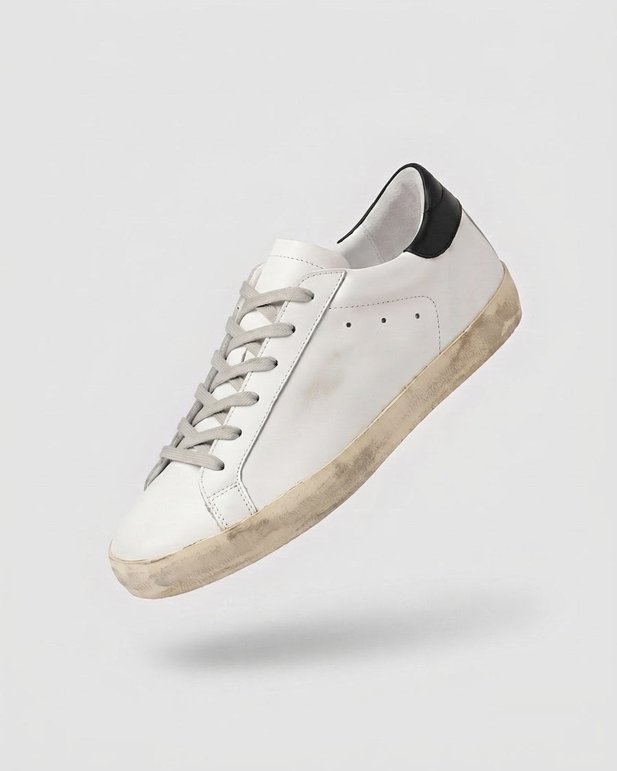 Sableau Star Sneakers in Rust Star — white leather, black heel tab, rust orange suede star