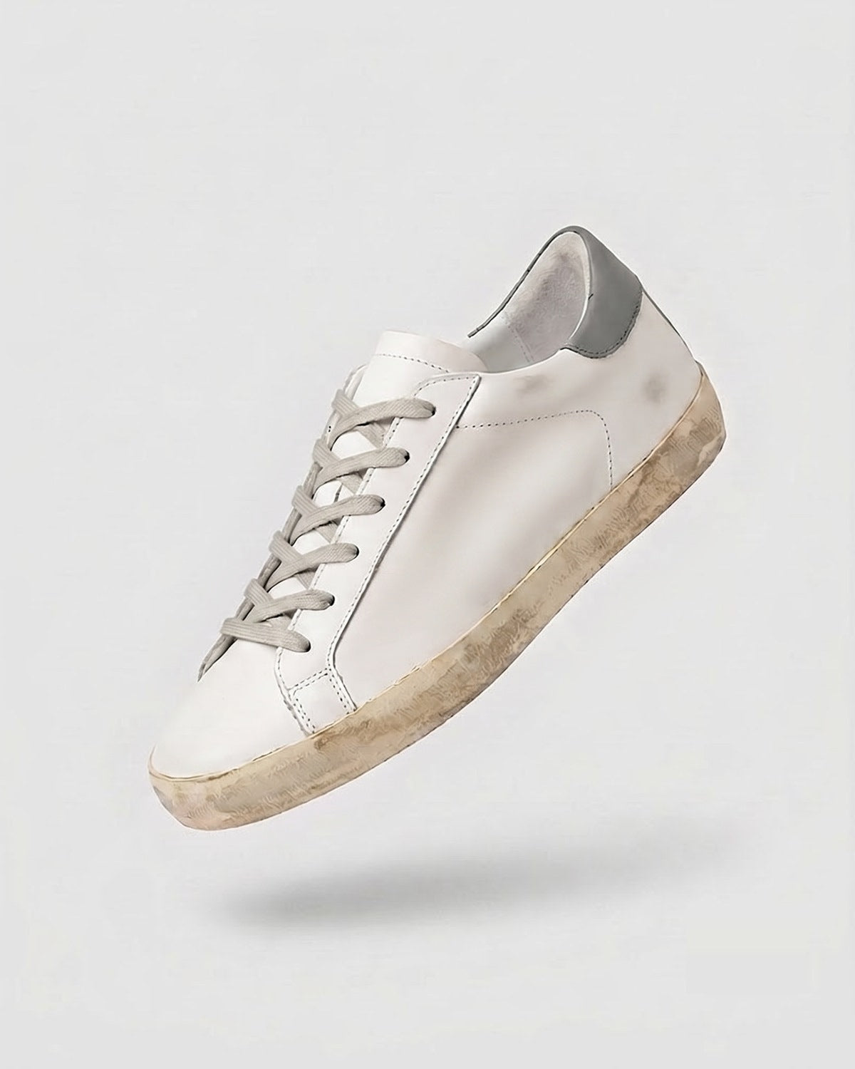 Sableau Star Sneakers in Grey — white leather, grey heel tab, grey suede star