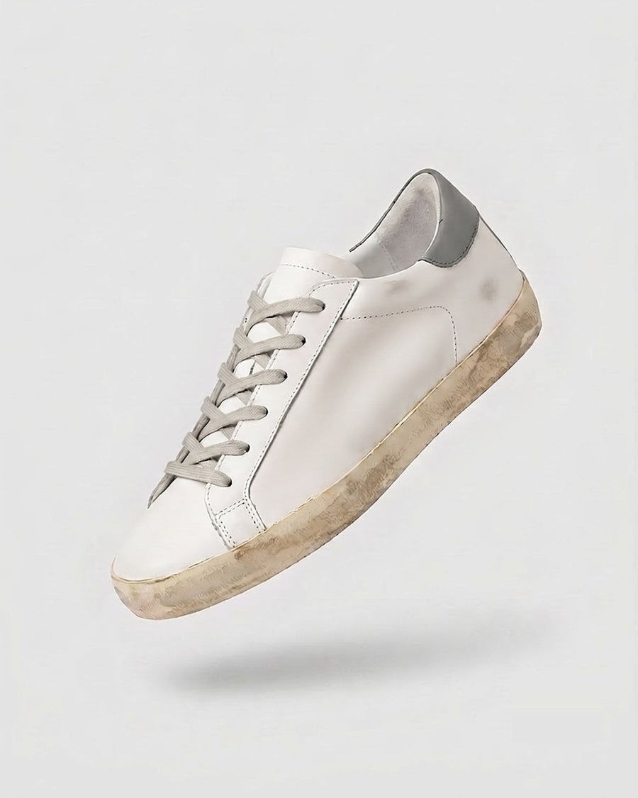 Sableau Star Sneakers in Grey — white leather, grey heel tab, grey suede star