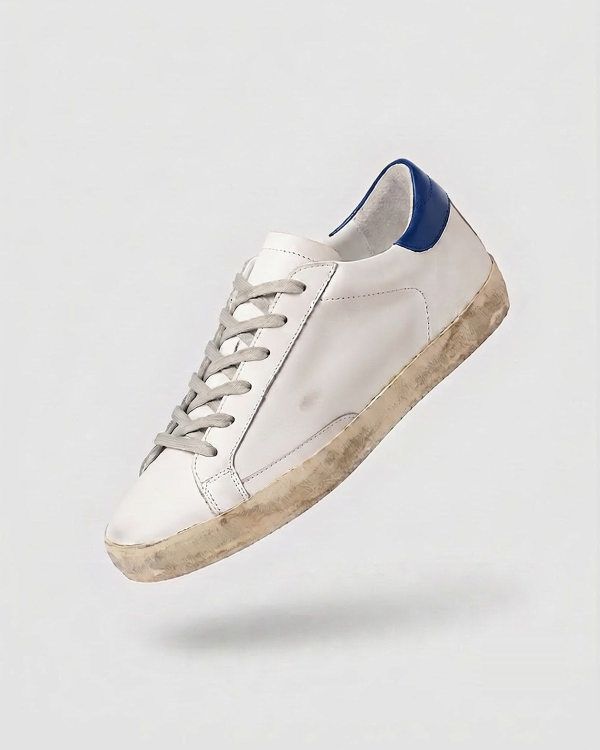 Sableau Star Sneakers in Navy — white leather, deep royal blue heel tab, beige suede star