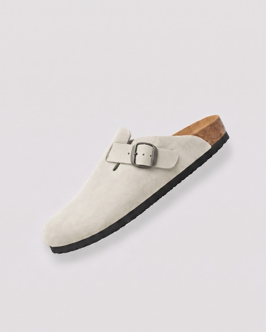 Suede Footbed Clogs — Sand