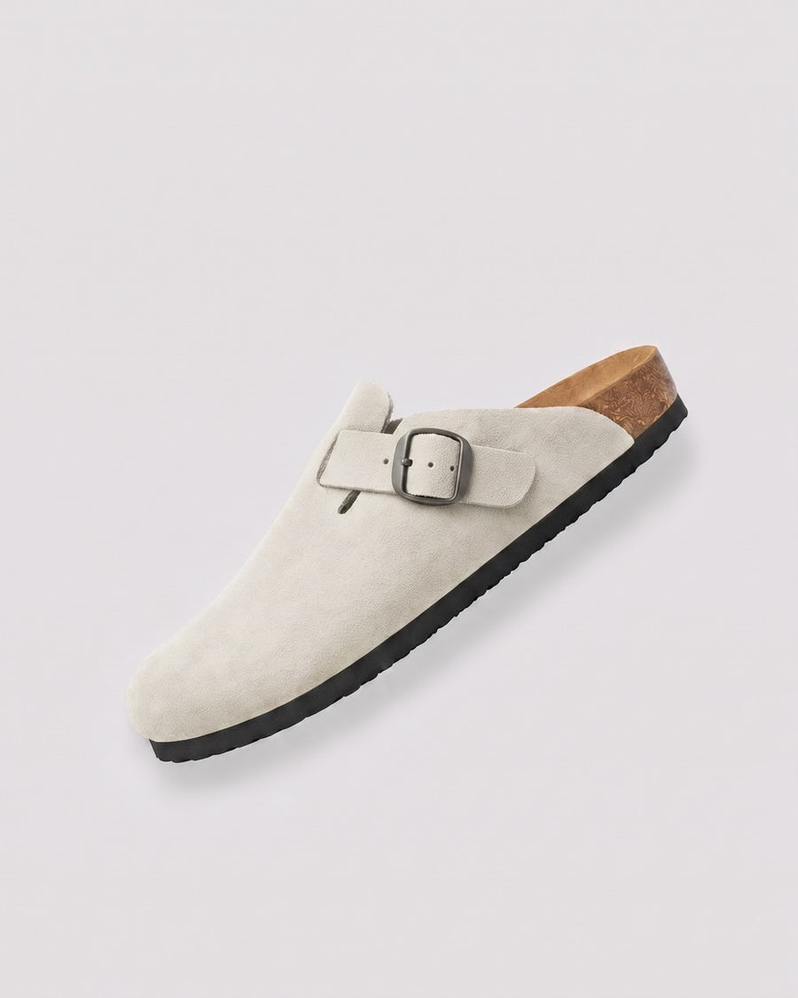Suede Footbed Clogs — Sand