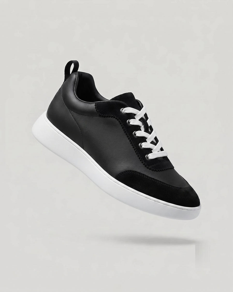 Sableau Ridged Sole Runners in Black / White — low-top leather runner