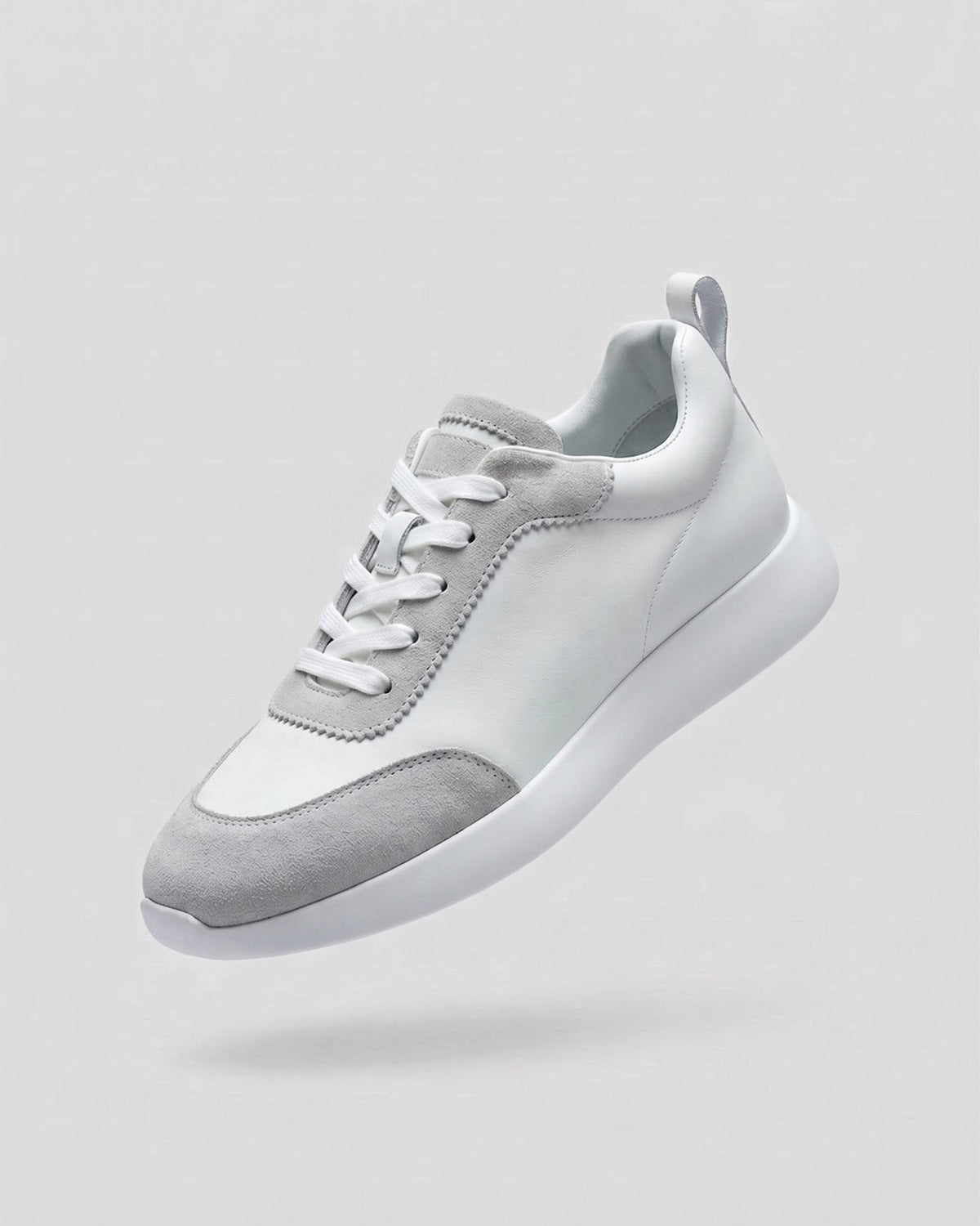 Sableau Ridged Sole Runners in White / Black — low-top leather runner
