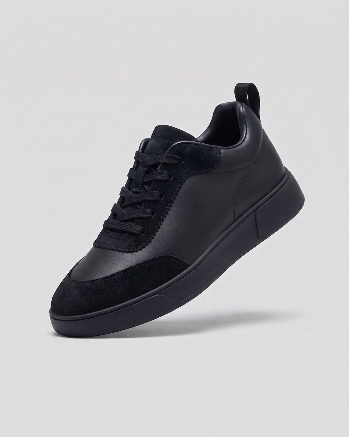 Sableau Ridged Sole Runners in All Black — low-top leather runner