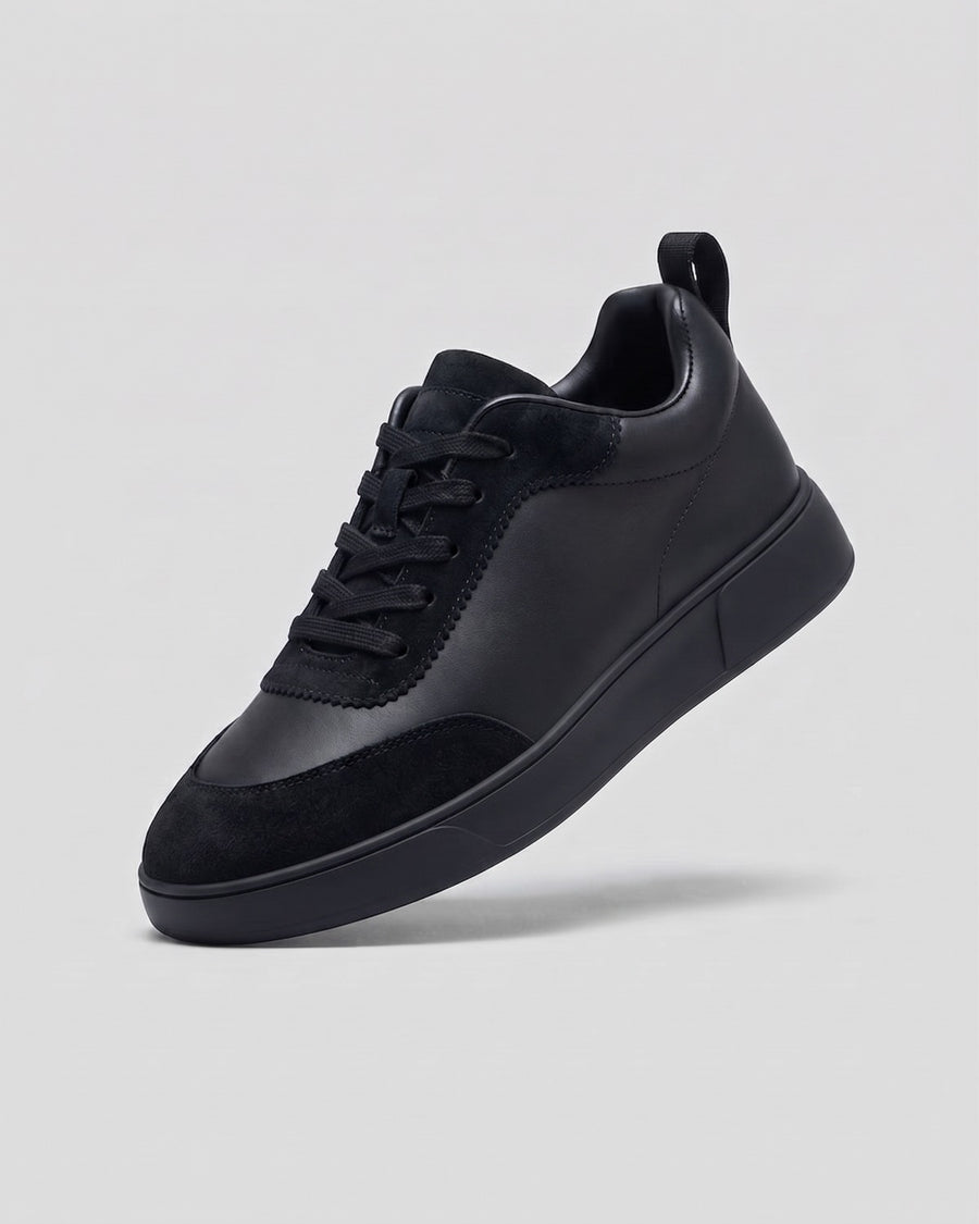Sableau Ridged Sole Runners in All Black — low-top leather runner