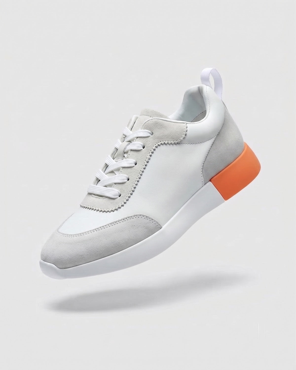 Sableau Ridged Sole Runners in White / Orange — low-top leather runner