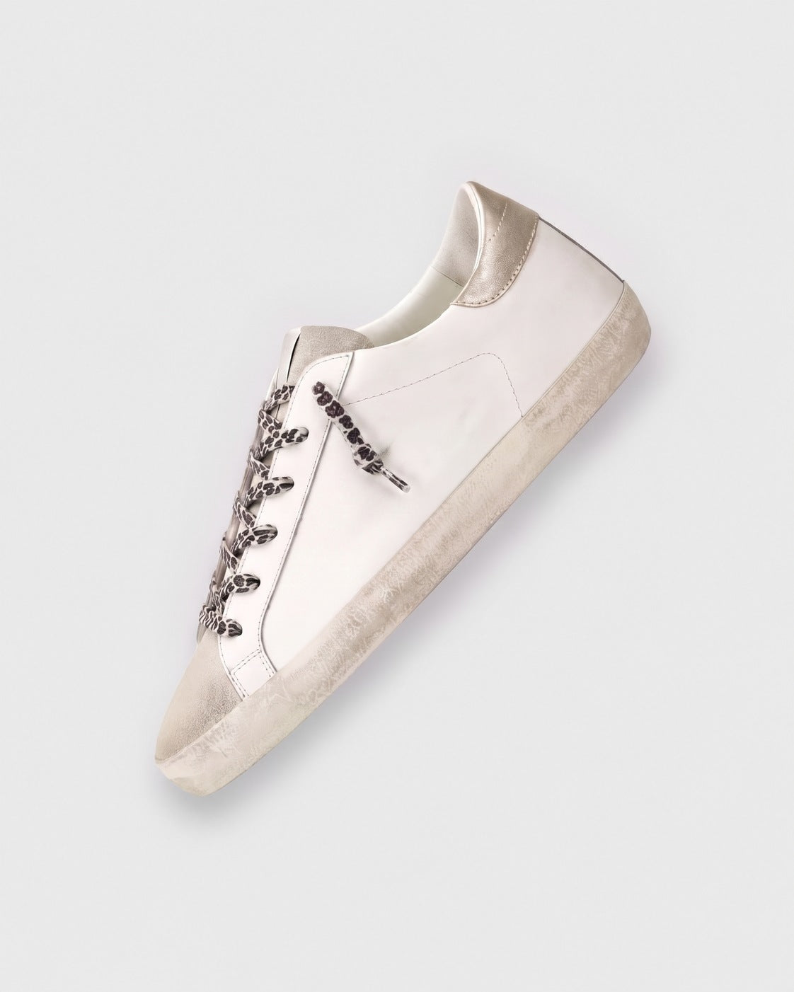 Sableau Glitter Star Sneakers in Pink — white leather, champagne heel tab, pink glitter star