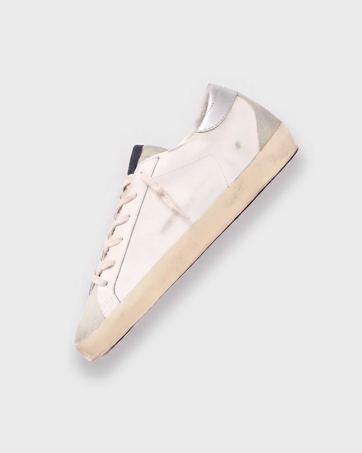 Sableau Glitter Star Sneakers in Gold — white leather, silver heel tab, gold glitter star