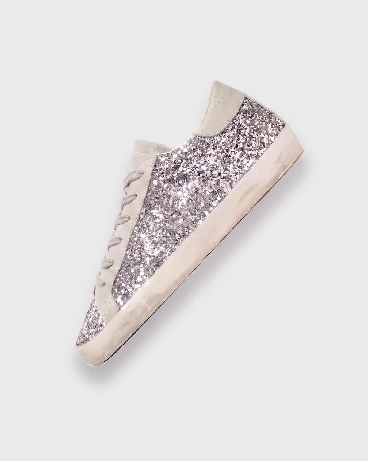 Sableau Glitter Star Sneakers in Full Glitter — all-over silver glitter, suede star