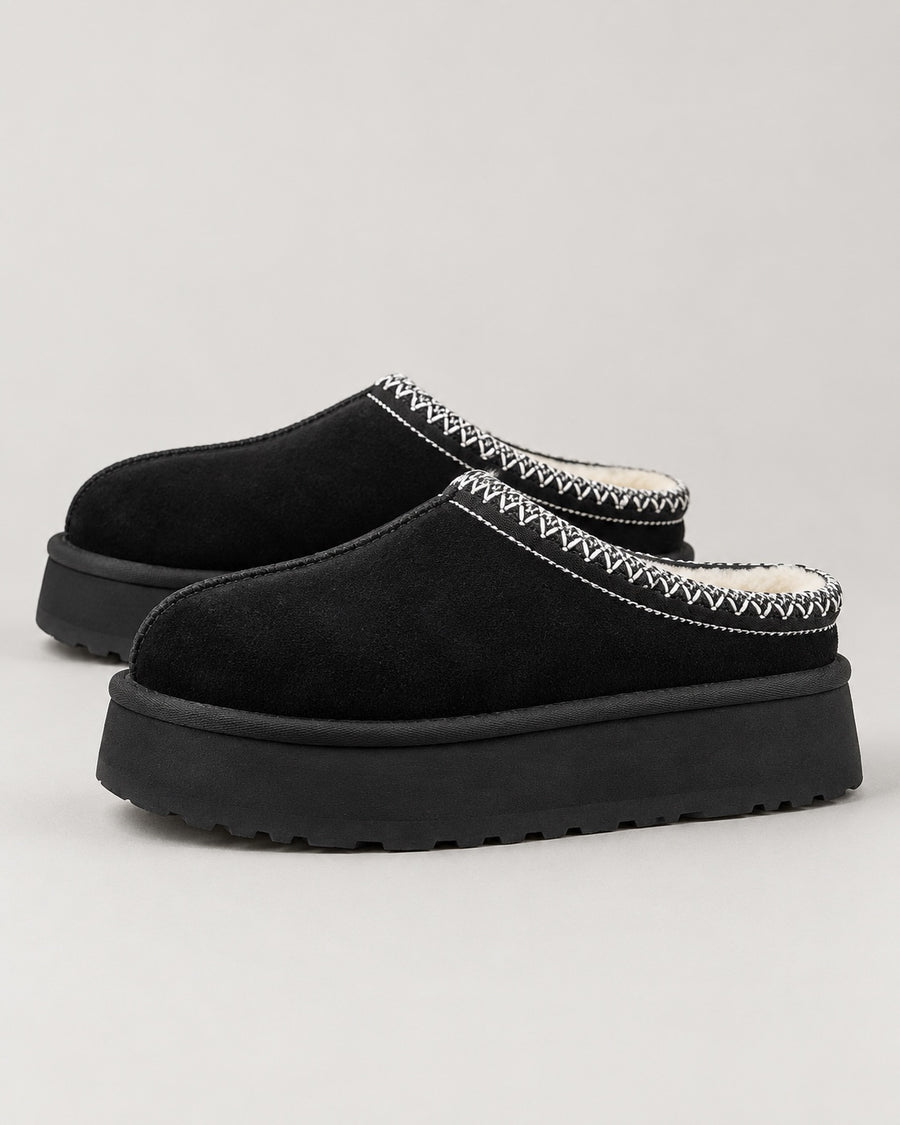 Sableau Platform Suede Slipper - Black