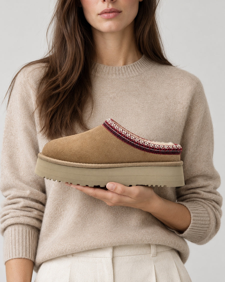 Sableau Platform Suede Slipper - Chestnut