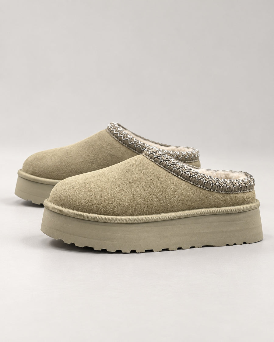 Sableau Platform Suede Slipper - Olive