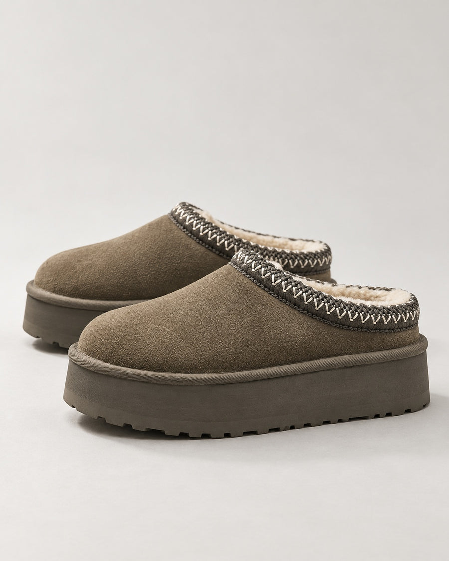 Sableau Platform Suede Slipper - Walnut