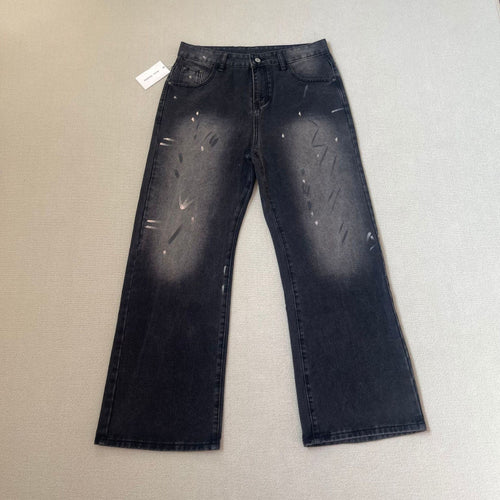 Black spray-wash straight-leg jeans, detail flat-lay