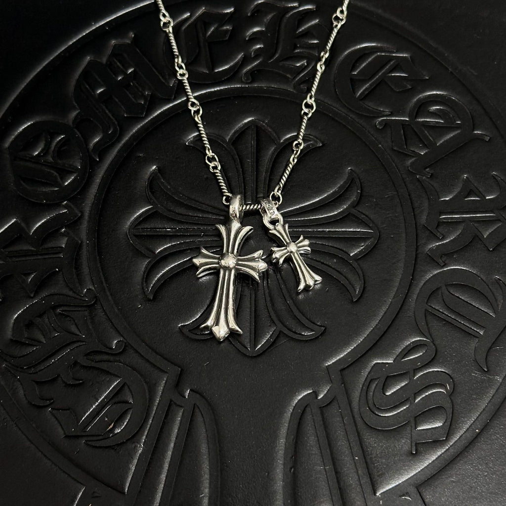 Sableau Double Cross Necklace — Bamboo Chain / Vintage