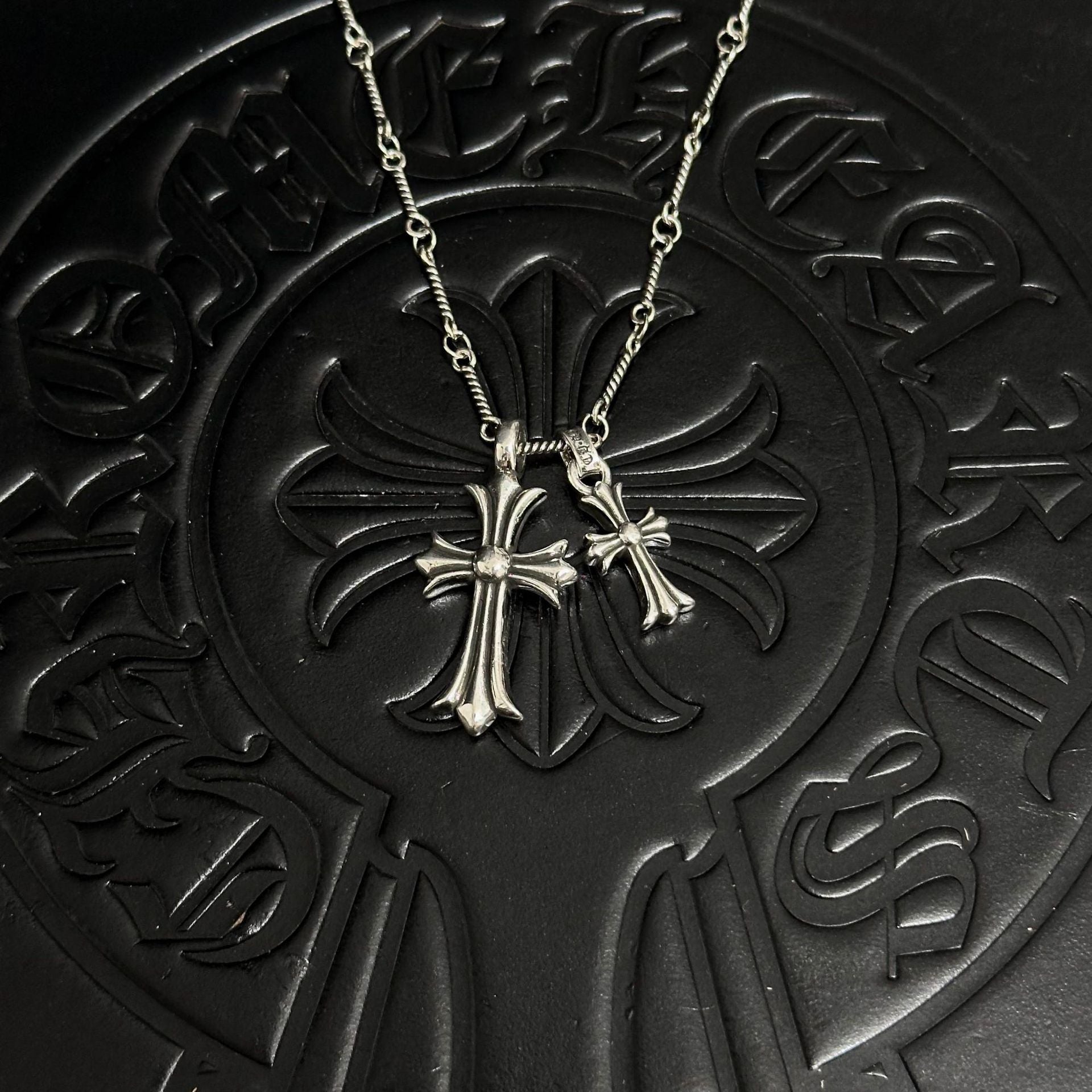 Sableau Double Cross Necklace — Bamboo Chain / Vintage