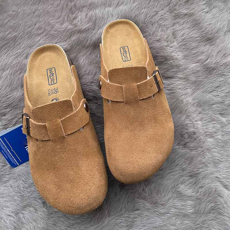Sableau Clogs — tan suede detail