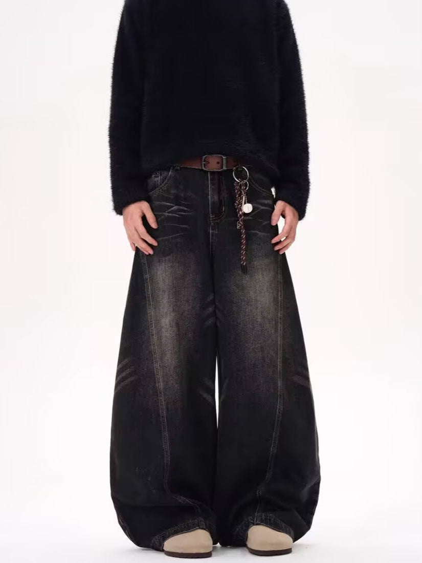 Sableau Oslo Wide-Leg Jeans - Faded Black, waist and leg detail