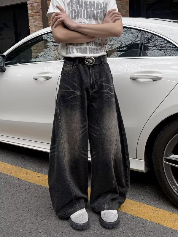 Sableau Oslo Wide-Leg Jeans - Faded Black, worn on the street