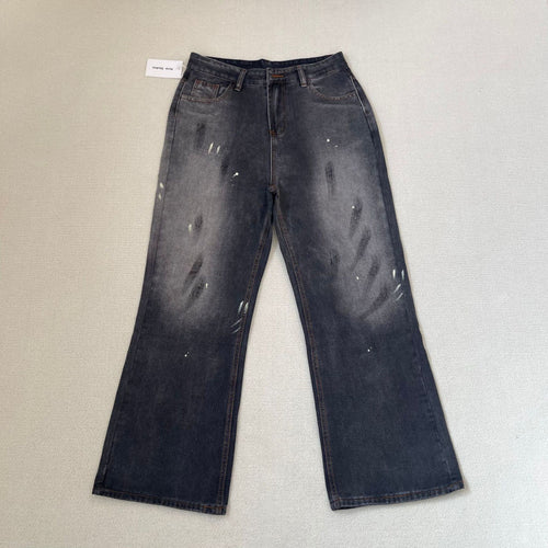 Charcoal faded straight-leg jeans, detail flat-lay