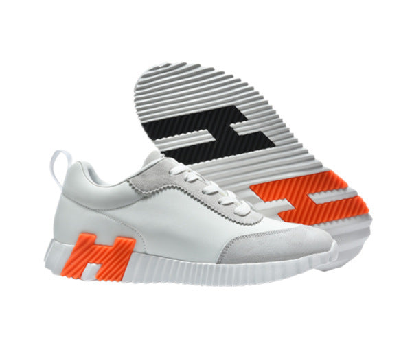 Sableau HB Sneakers in White / Orange, low-top cowhide leather runner