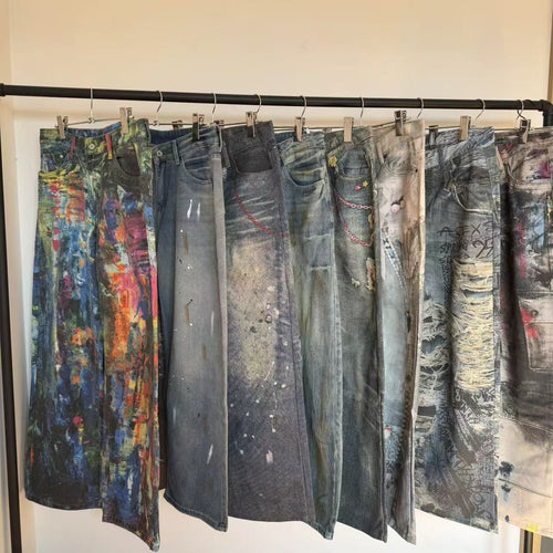 A Company C Independent New Tie-Dye Spray Ink Spray Loose Straight-Leg Casual Original Jeans Collection Wholesale and Dropshipping