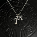 Sableau Double Cross Necklace — Bamboo Chain / Silver White Diamond