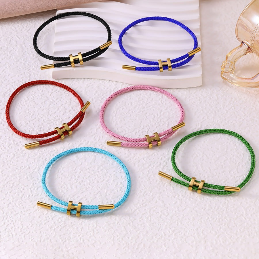 Sableau Woven Steel Bracelet in six colours, braided steel cord with a gold-plated slide clasp