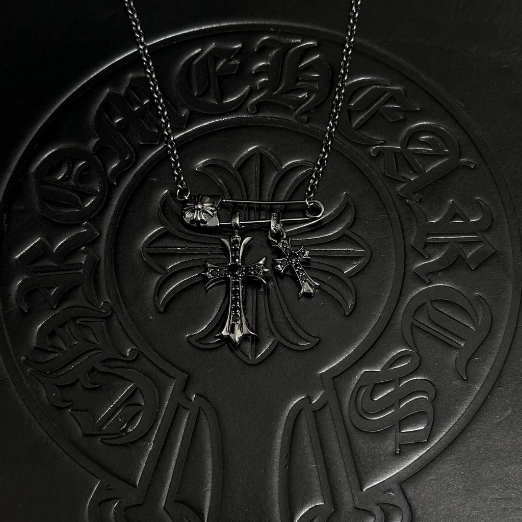 Sableau Double Cross Necklace — Pin / Black Gold Black Diamond
