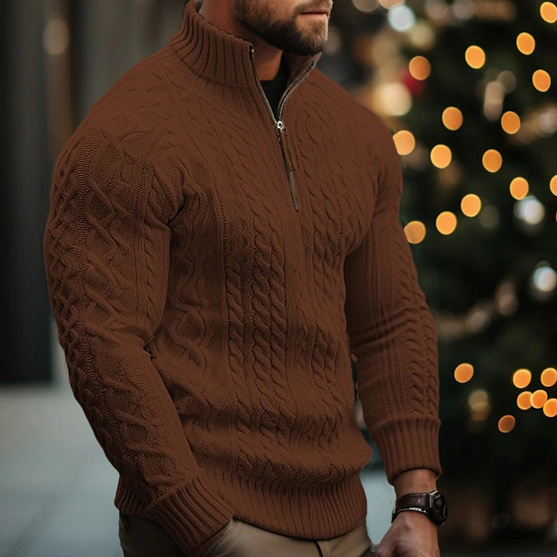 Sableau Cable Half-Zip Knit - Brown