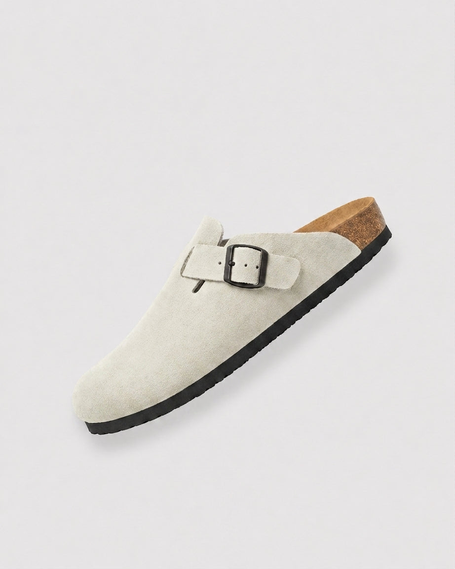 Suede Footbed Clogs — Sand