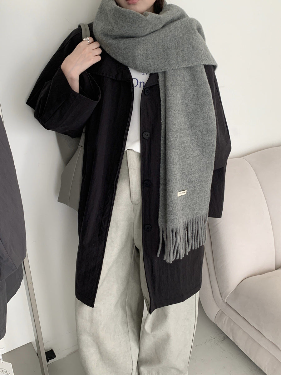 Sableau Fringed Wool-Blend Scarf in Grey