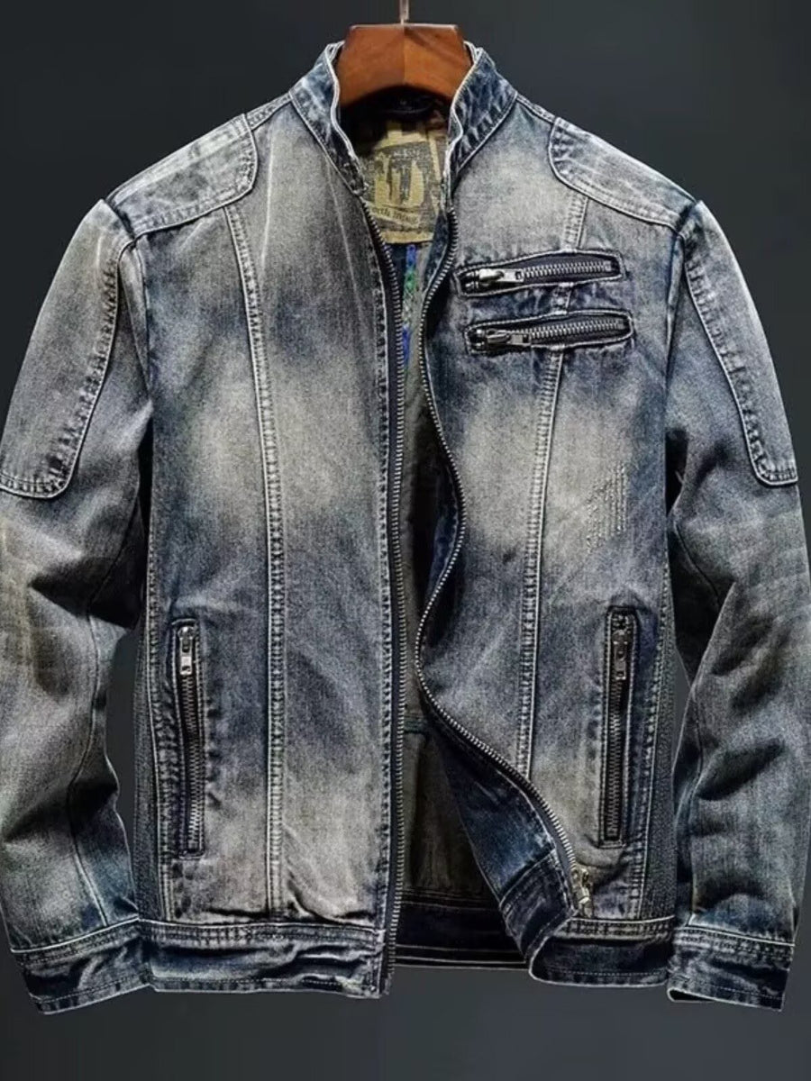 Sableau Washed Denim Moto Jacket in Blue
