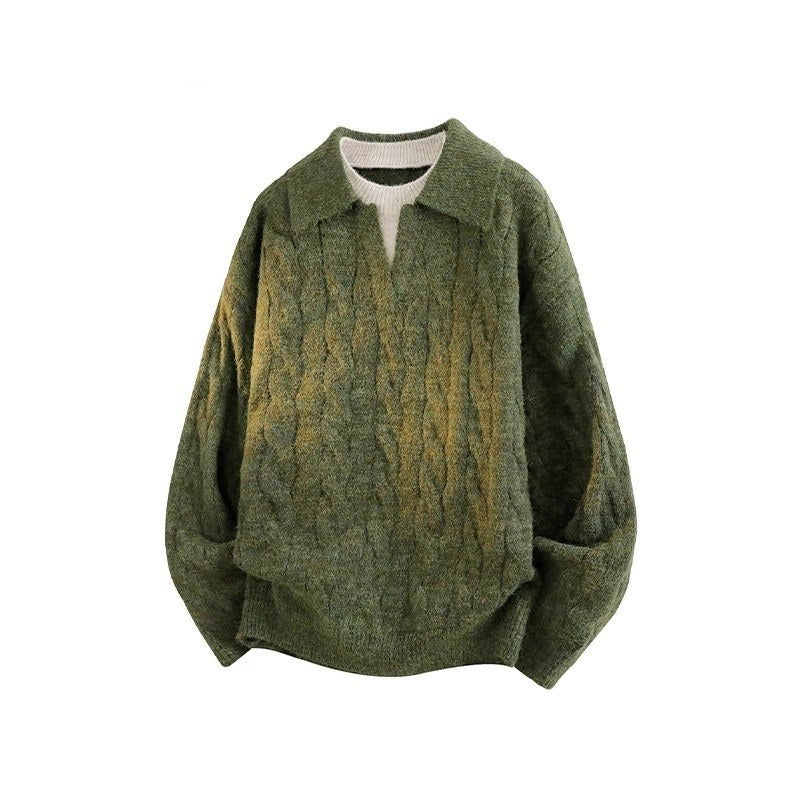 Sableau Washed Cable Knit Polo in Green