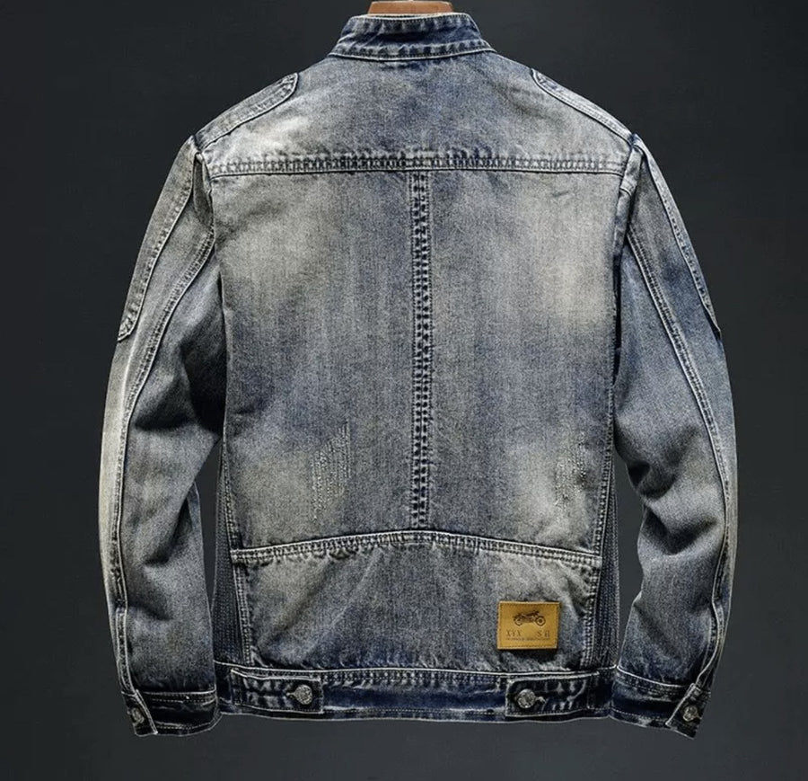 Sableau Washed Denim Moto Jacket in Blue