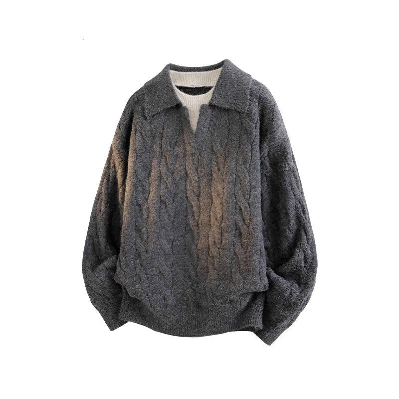 Sableau Washed Cable Knit Polo in Charcoal