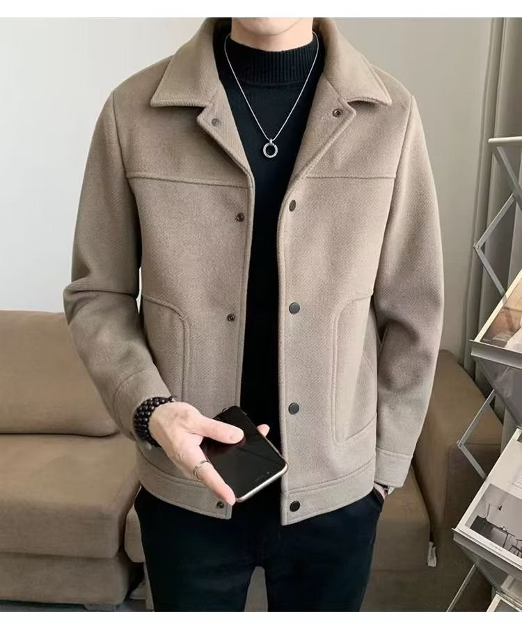 Sableau Wool-Blend Trucker Jacket in Camel