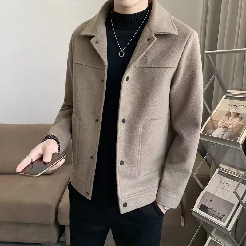 Sableau Wool-Blend Trucker Jacket in Camel