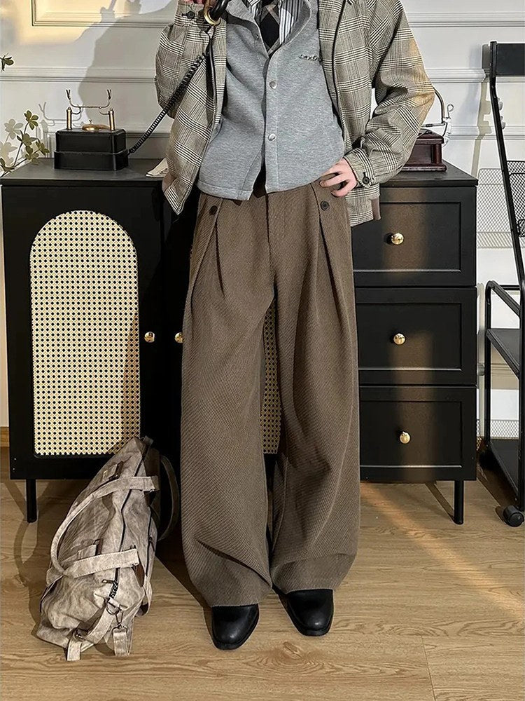 Sableau Pleated Wool-Look Trousers in Brown