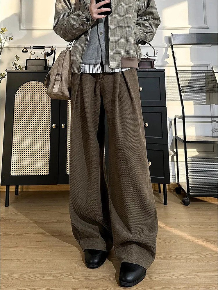 Sableau Pleated Wool-Look Trousers in Brown
